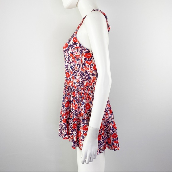 Billabong Red & Blue Open Back Floral Sleeveless Mini Dress Size S - Picture 4 of 9